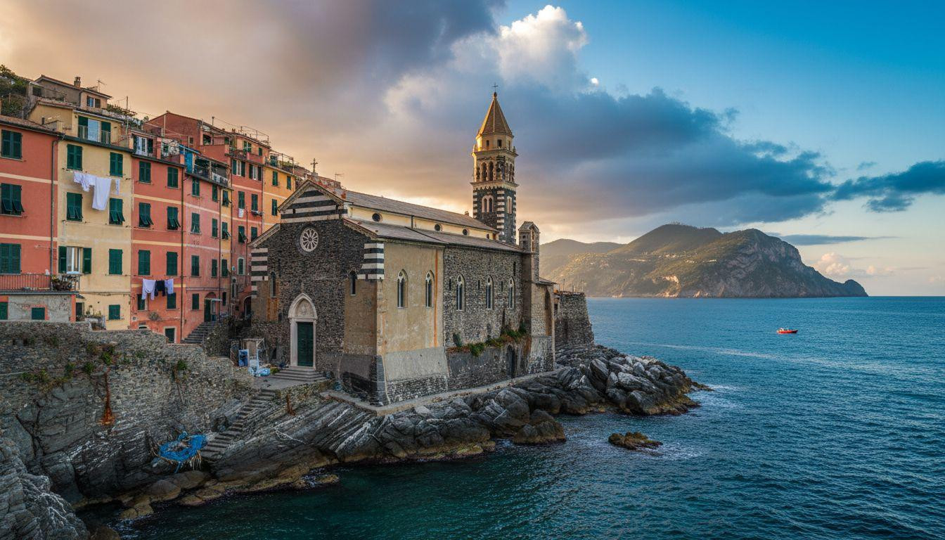 This church glows gold at sunset where 500k visitors skip Cinque Terre's crowds