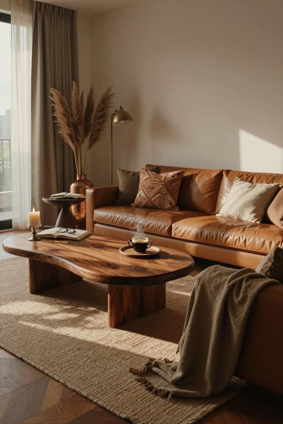 Afro Chic Home Decor - carved ebony coffee table with brass inlay