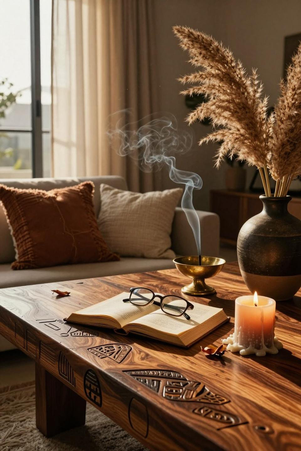 Afro Boho Decor - carved Adinkra symbols in mahogany grain