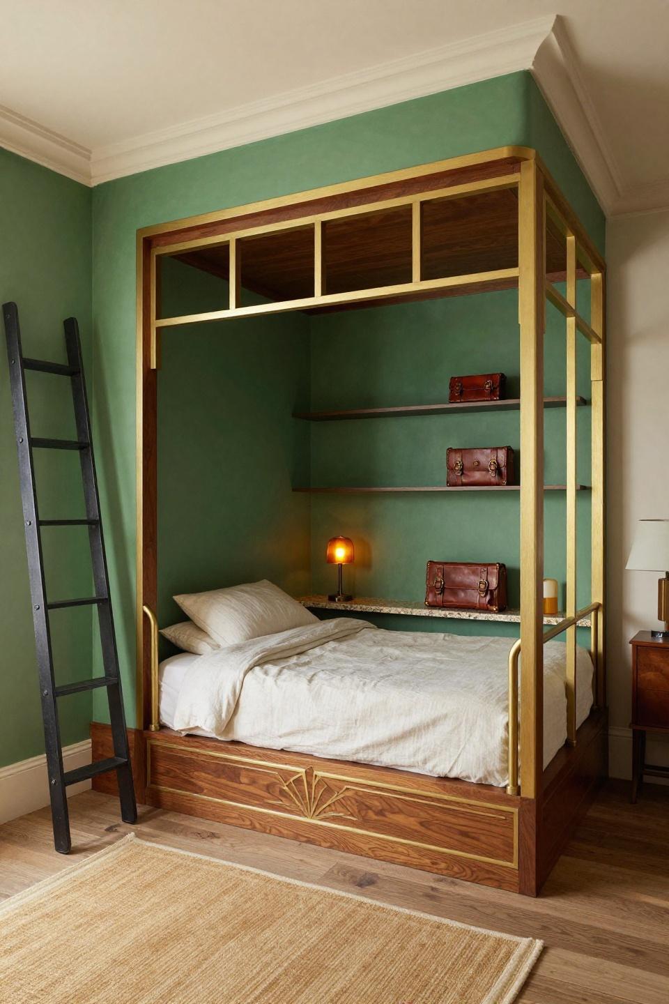 Cute Loft Bed Ideas - Art Deco loft bed with brass inlay