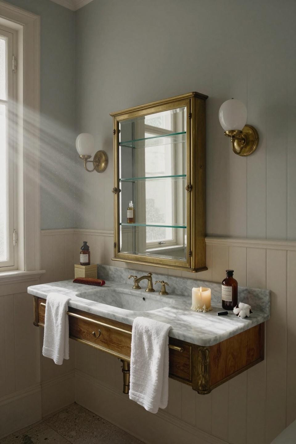 bathroom mirror cabinet - vintage brass apothecary cabinet