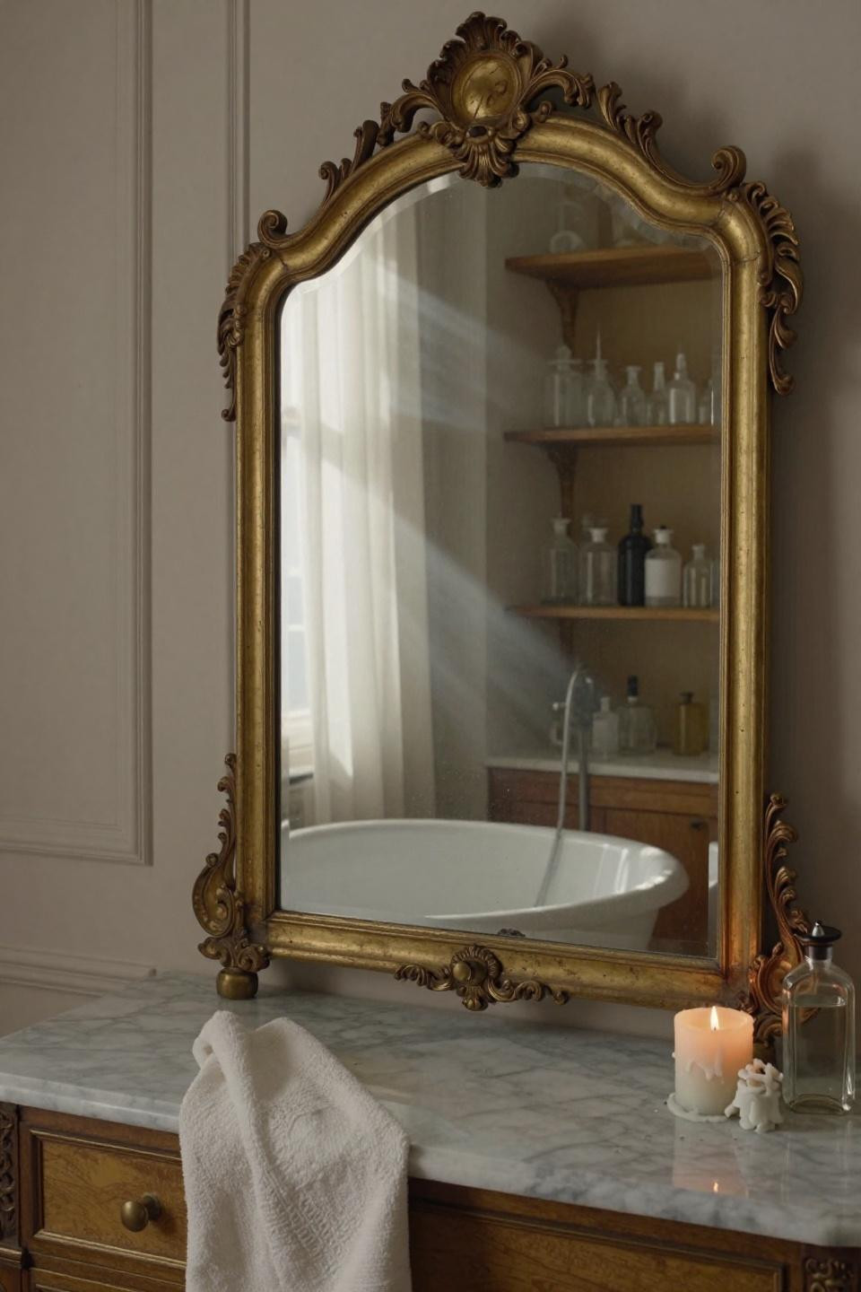 bathroom mirror cabinet - ornate gilt frame with carved details