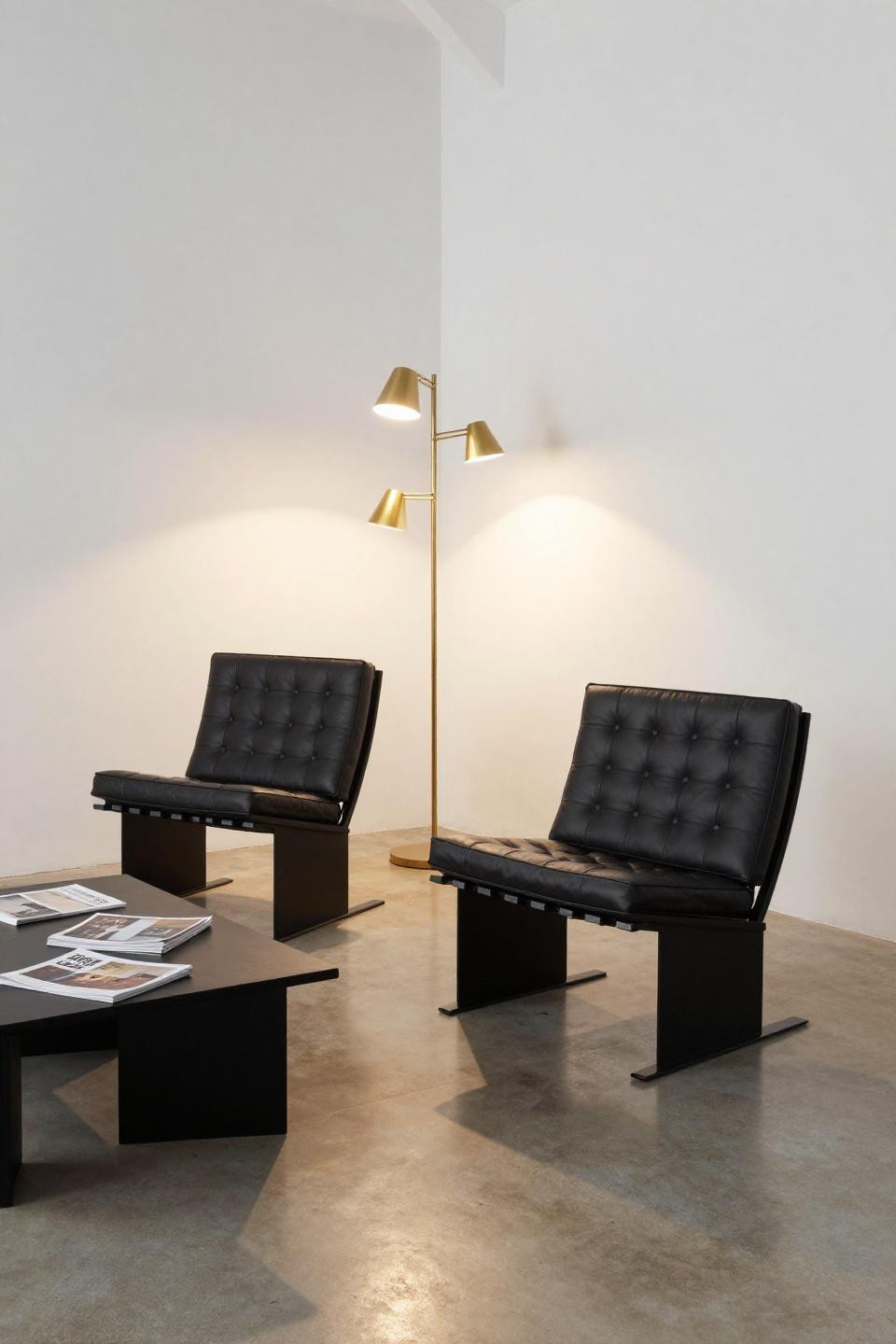 Living room with black accents - Barcelona chairs as focal point