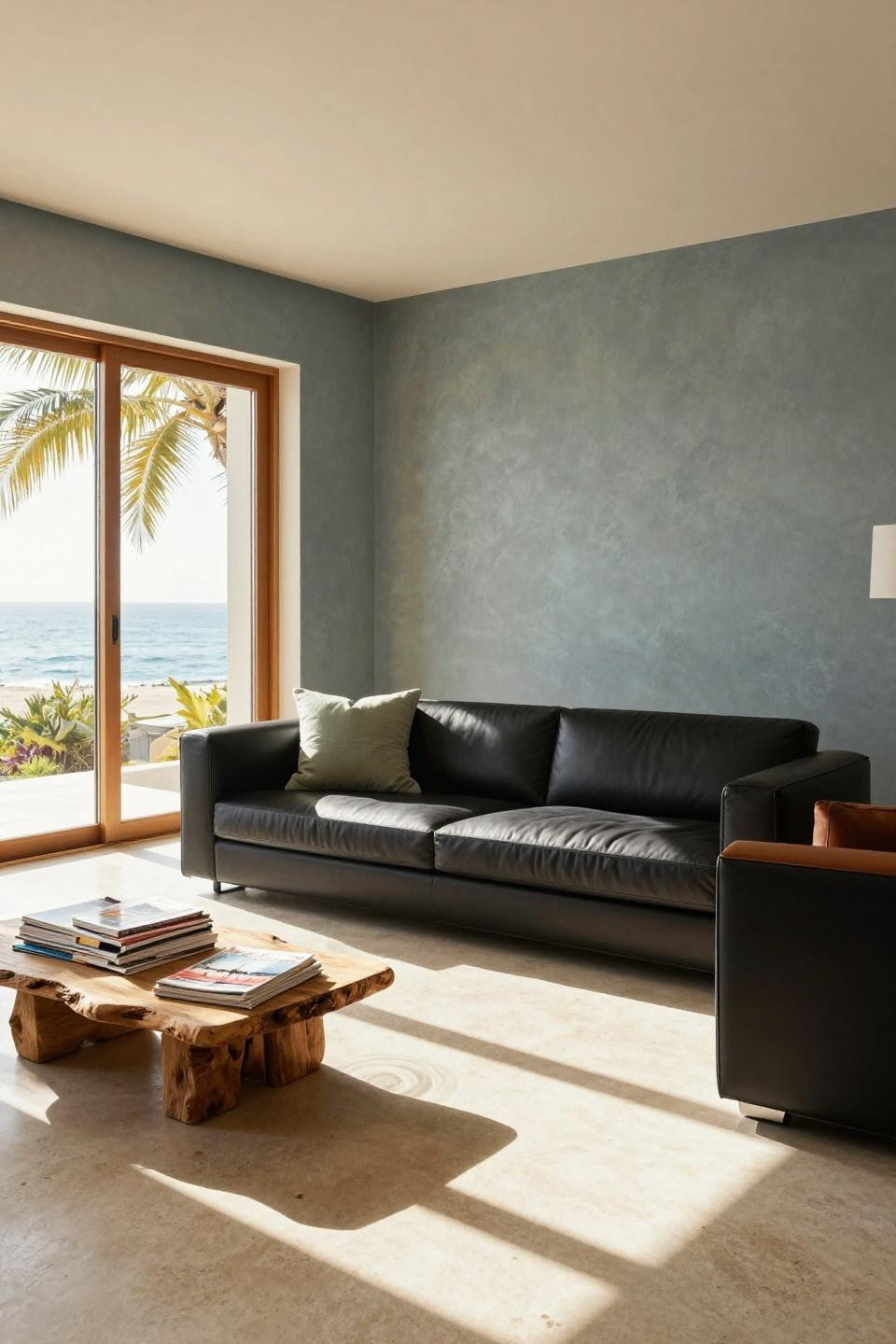 Black couch living room ideas - lacquered sectional with leather detail