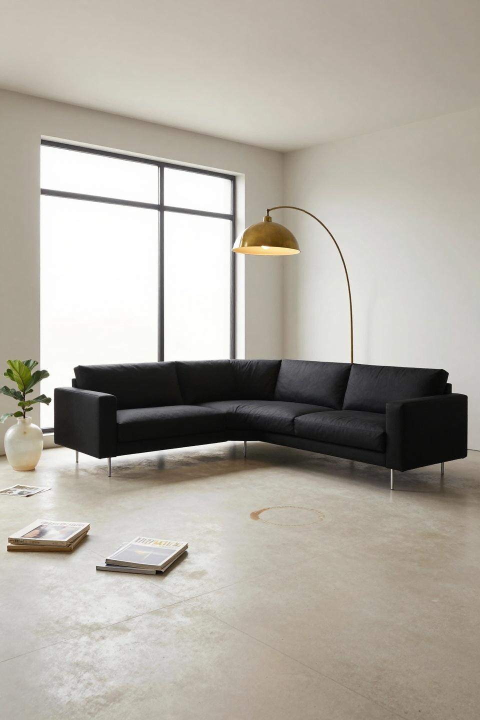 Black and white living room ideas - modular sectional with chrome legs