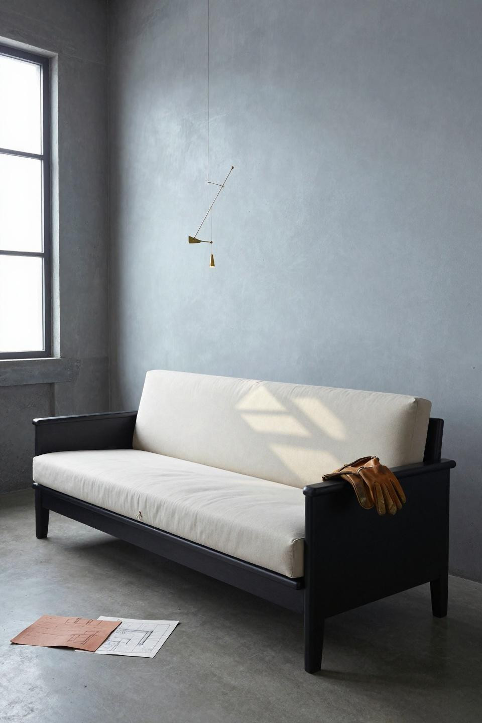 Black sofa living room ideas - wooden frame with cream canvas