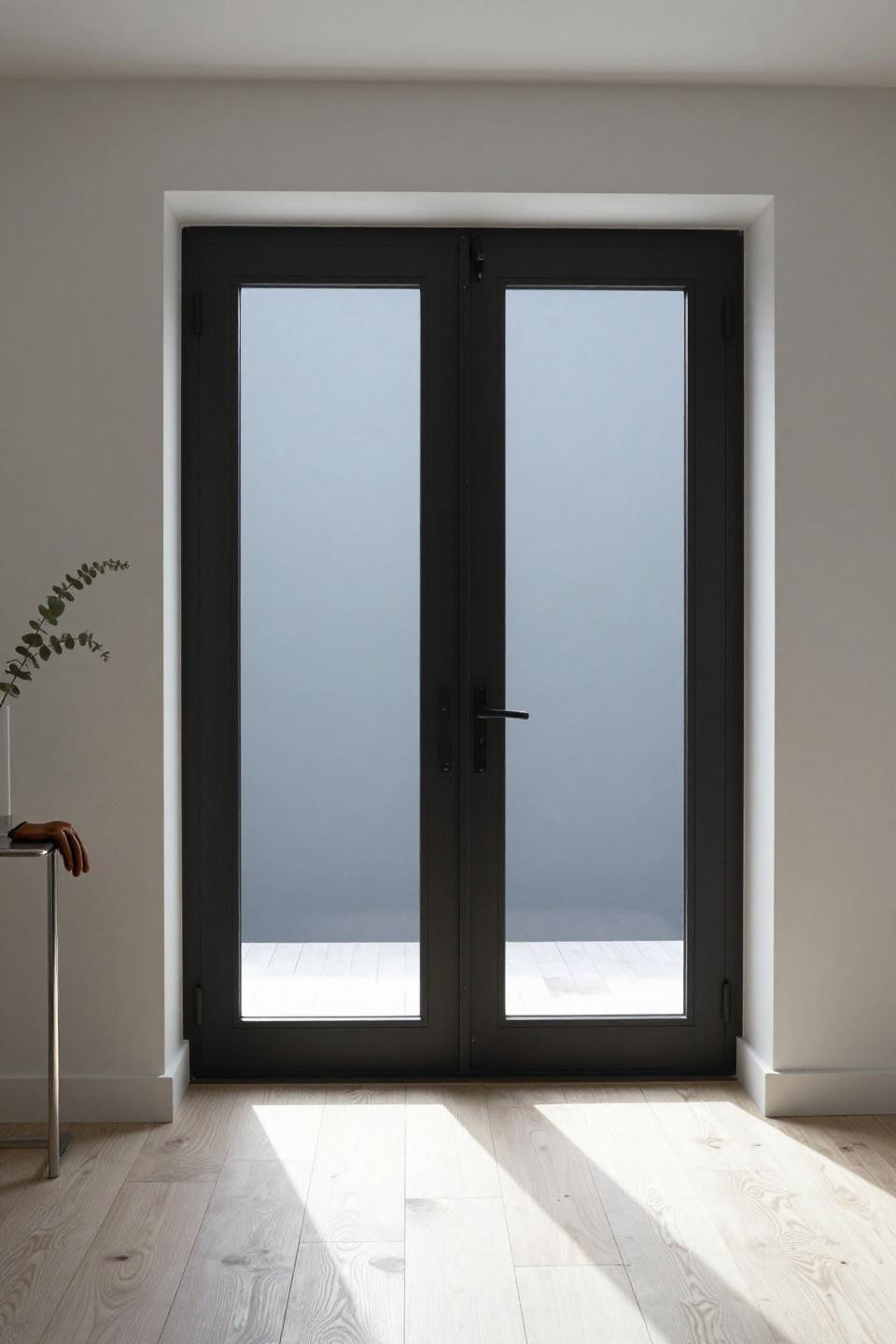 Wooden Double Doors Entrance Front Entry - blackened steel glass with concealed pivot