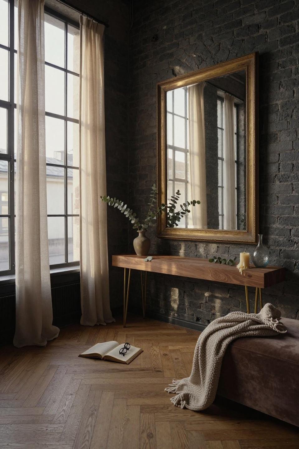 Bloxburg Empty Space Ideas - Scandinavian entryway with floating walnut console