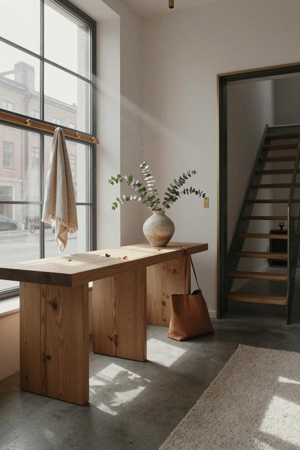 Bloxburg House Ideas Exterior - Scandinavian entryway with polished concrete floor