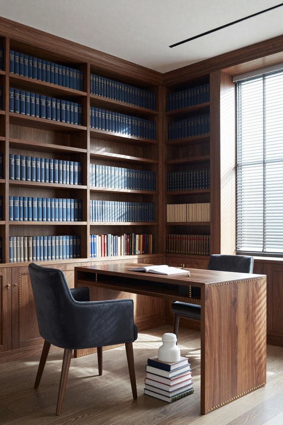 Bloxburg Salon - walnut library with integrated desk