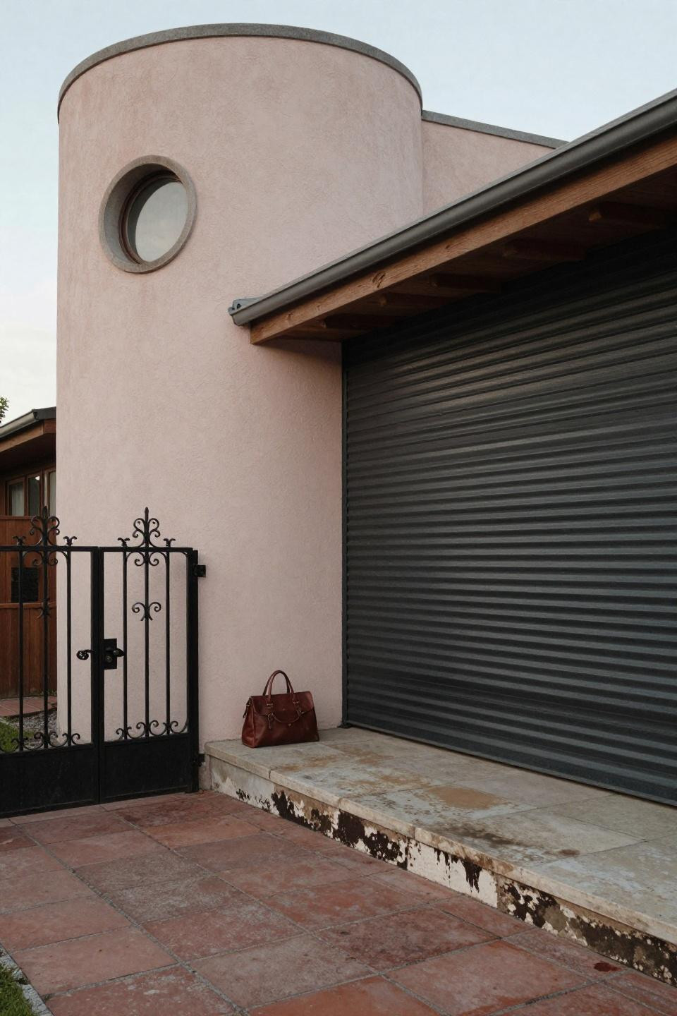 Bloxburg Mansion Layout - curved turret mid-century exterior