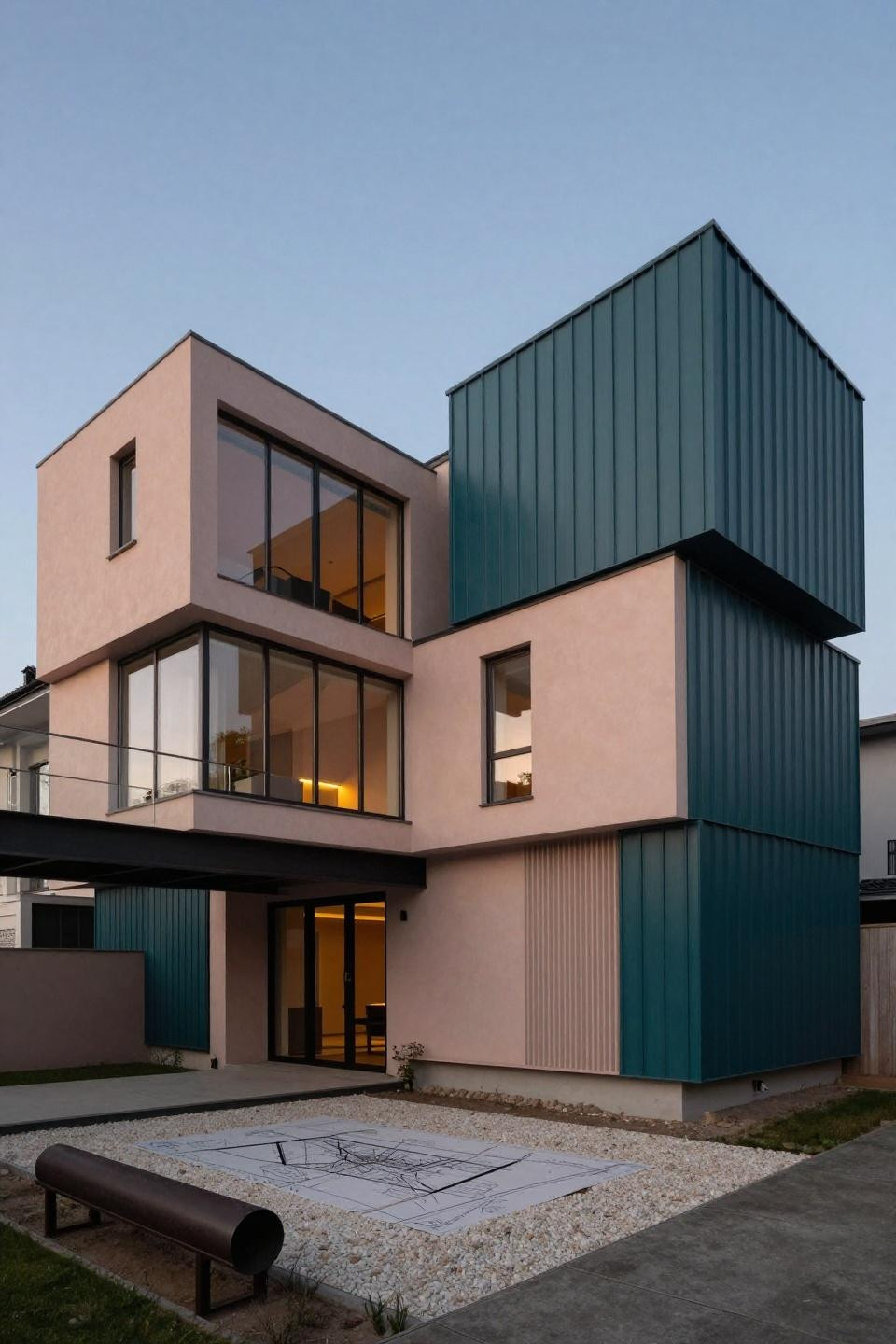 Bloxburg House Plans - blush teal stacked cubic mansion