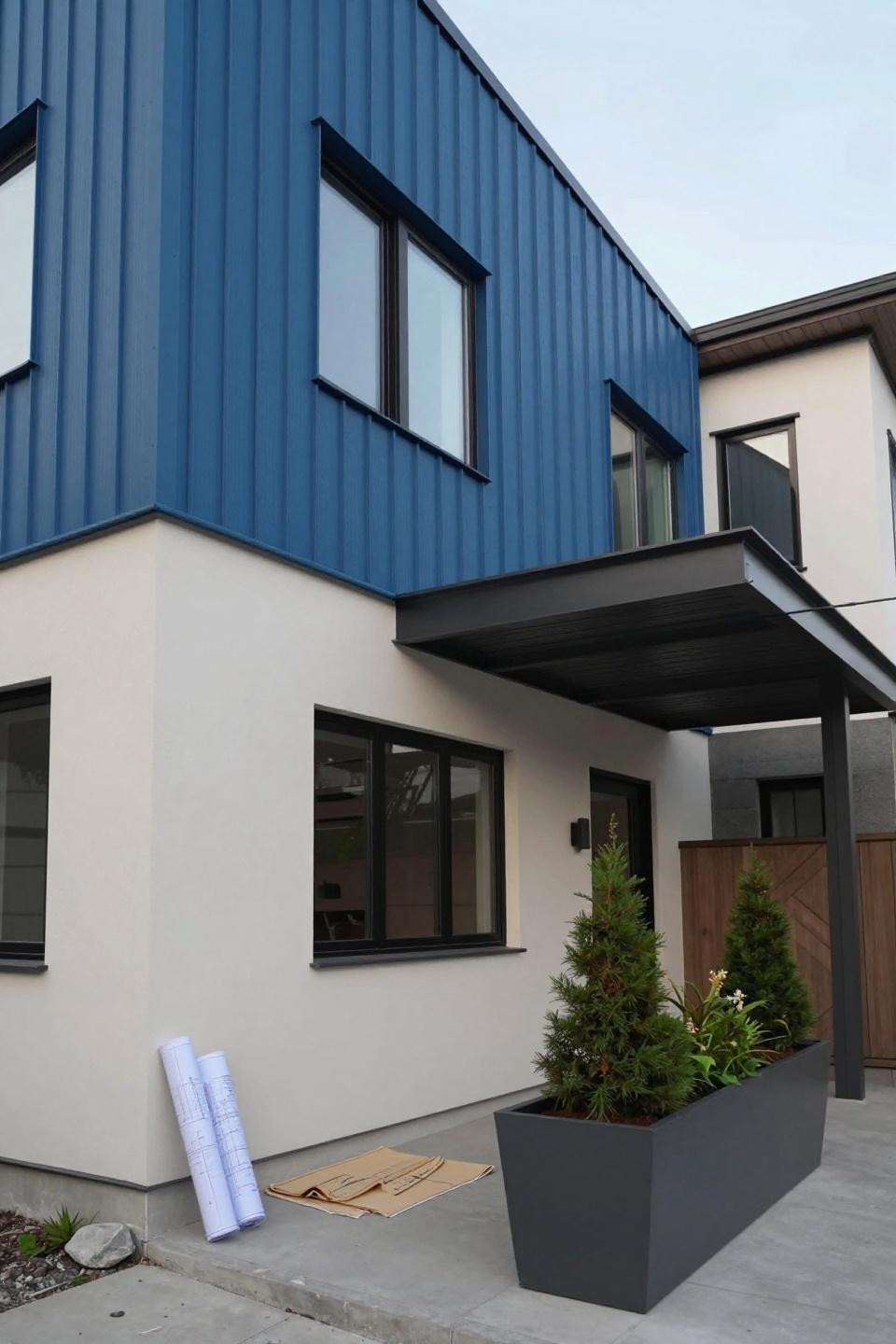 Bloxburg House Inspo - cobalt blue split level exterior