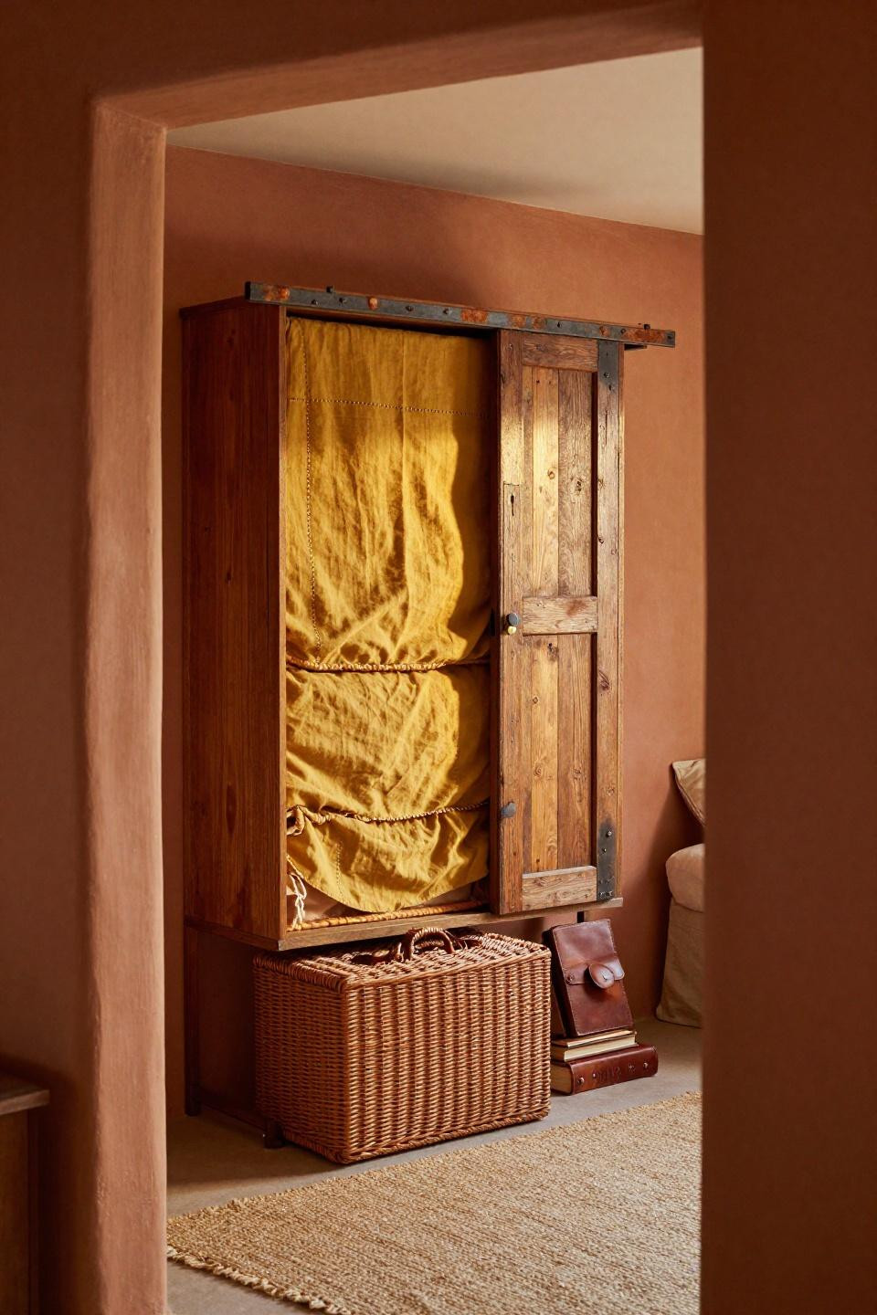 Sliding Wardrobe Interior Design - mismatched weathered pine and oak panels