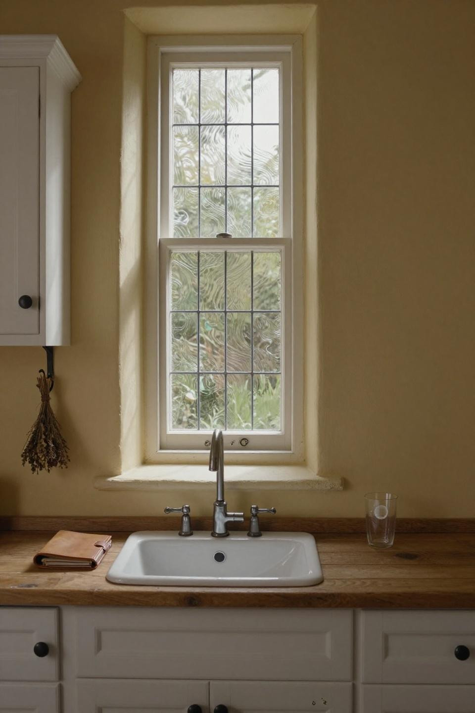 Cottagecore Kitchen - butter yellow walls with casement window