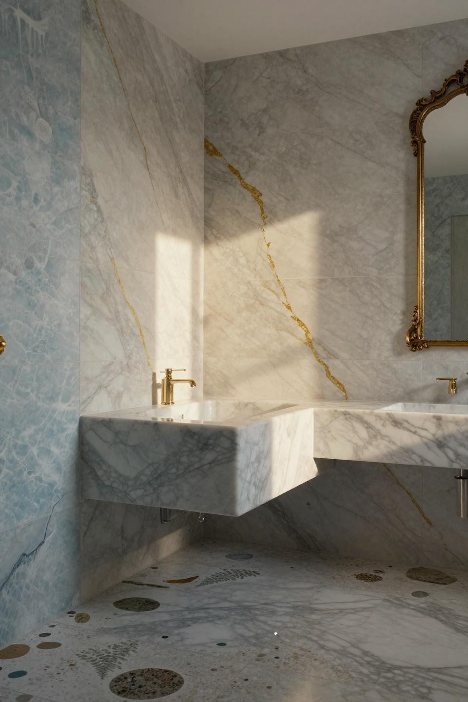 Modern Bathroom Ideas - book-matched Calacatta marble slabs