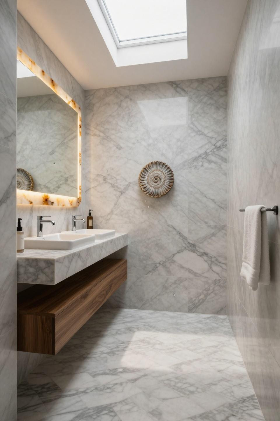 Bathroom Flooring Ideas - Carrara marble in herringbone pattern