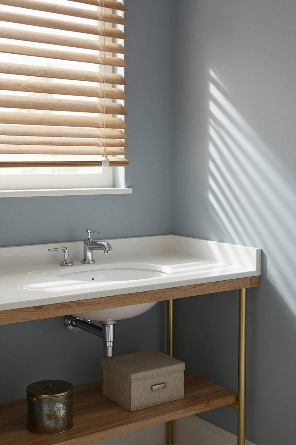 Bathroom Vanity Designs - cerused oak vanity with brass pedestal frame