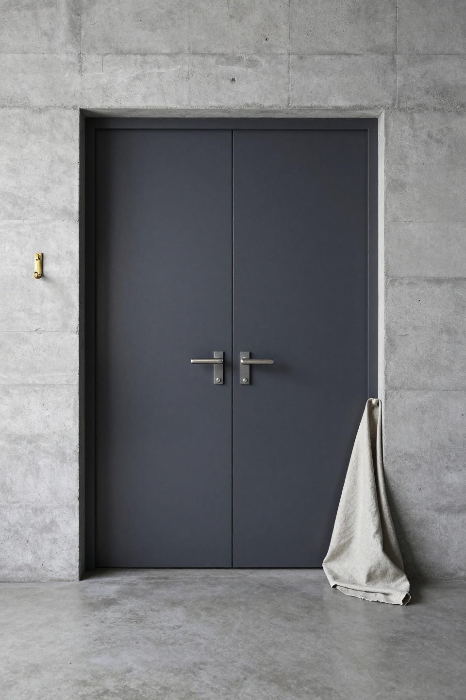 French Entry Doors - charcoal with horizontal aluminum slats