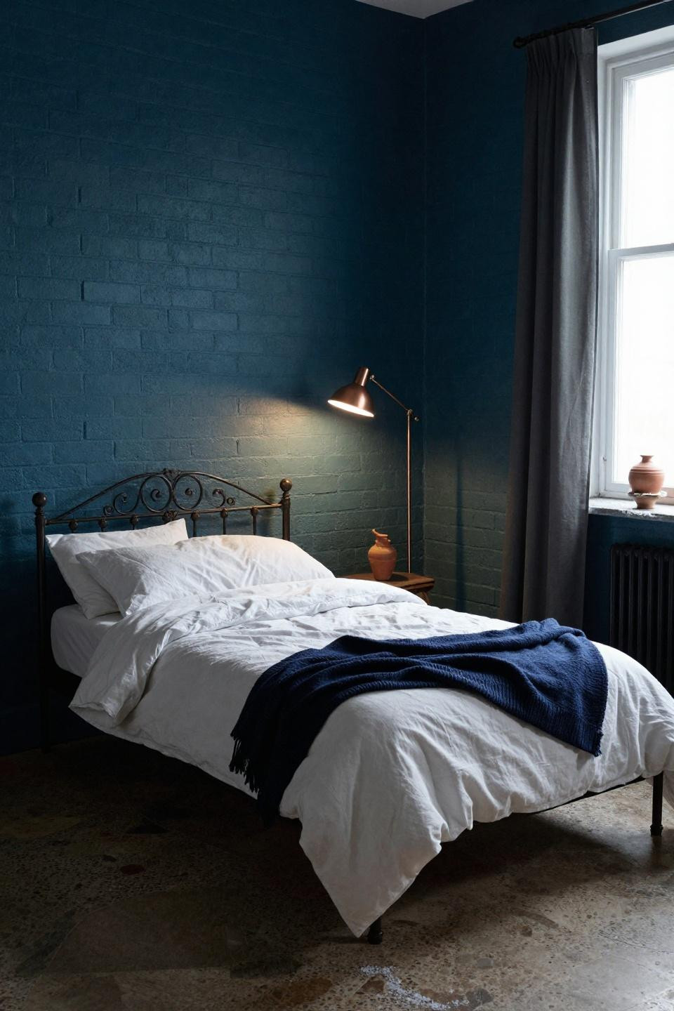 Coastal Chic Bedroom - iron daybed with exposed brick