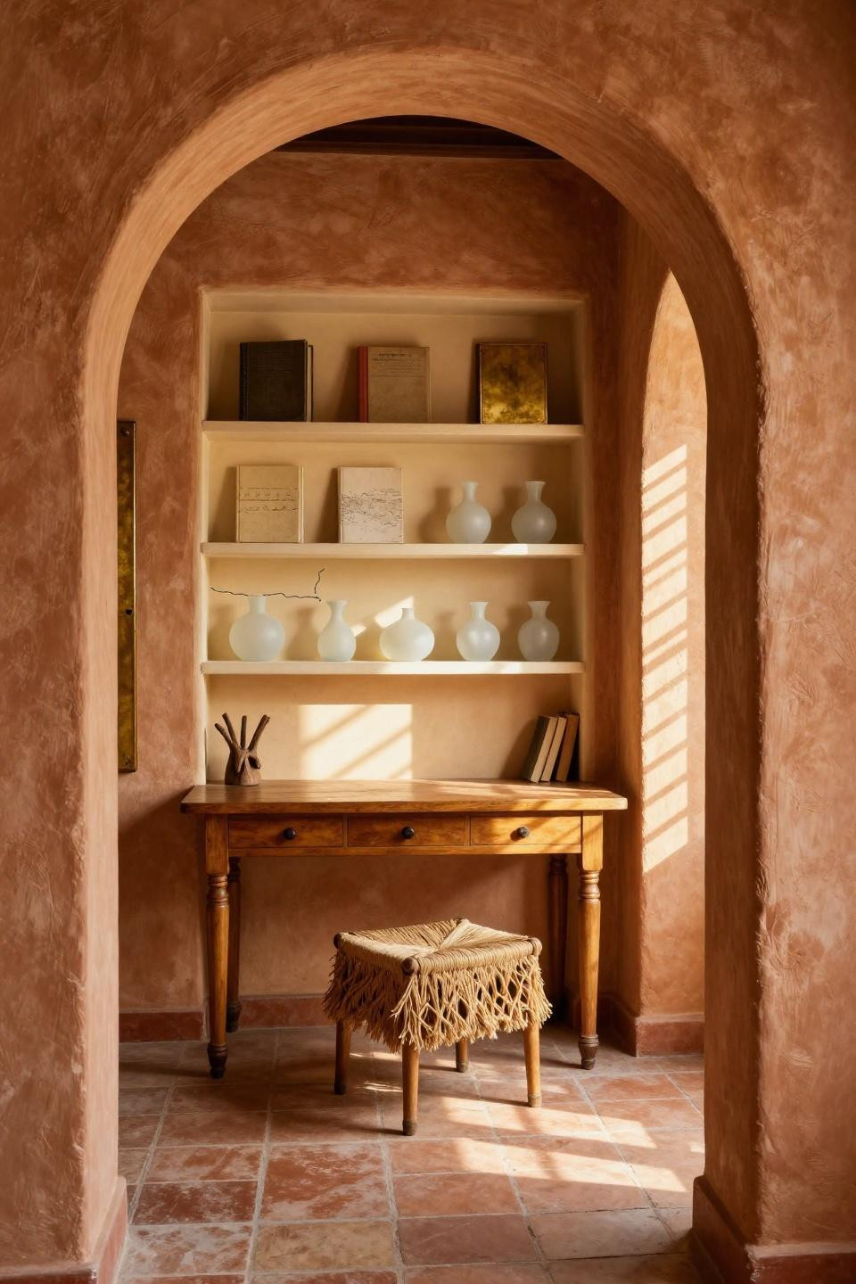 Bloxburg Study Room Ideas - Mediterranean alcove workspace