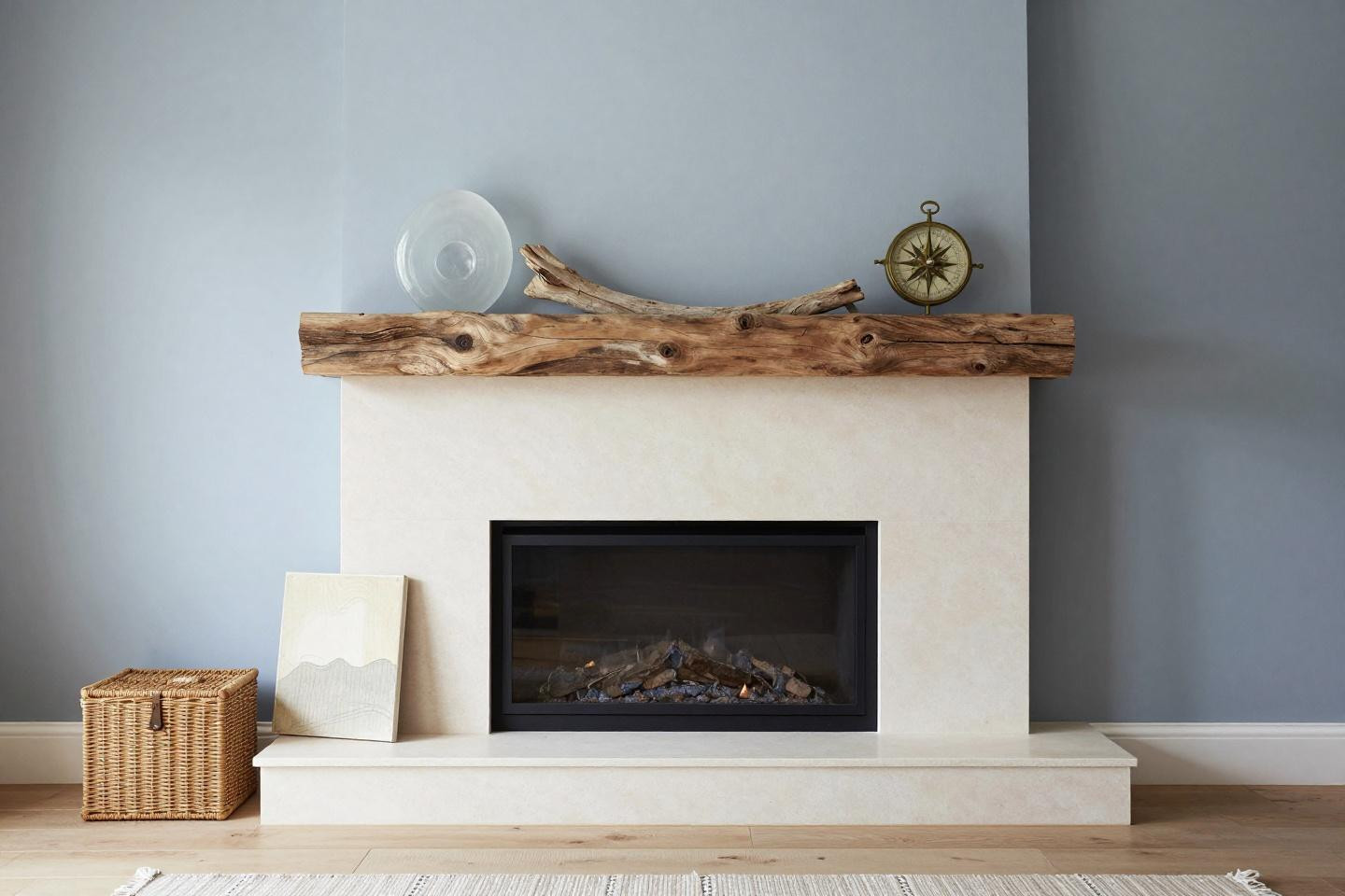 Fireplace Hearth Decor - pale limestone coastal fireplace