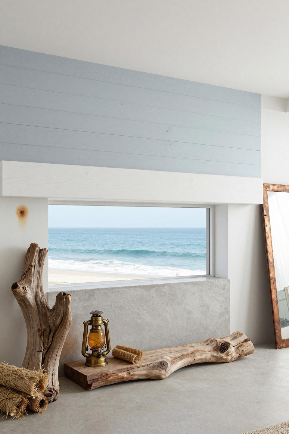 Modern Fireplace Ideas - floating white pine coastal mantle