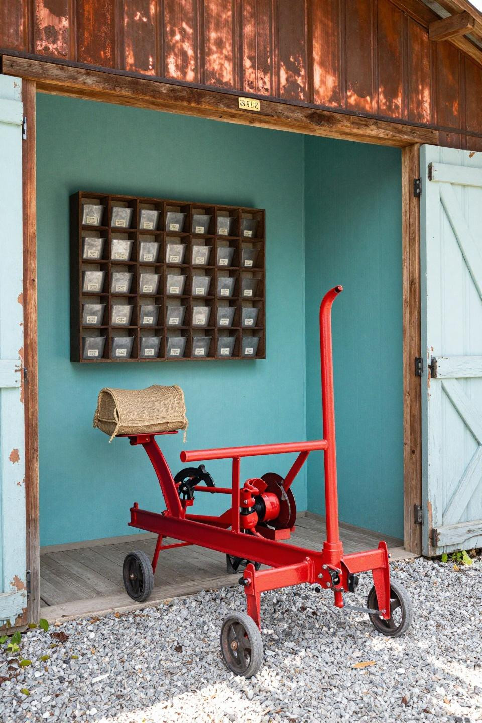 Barn ideas buildings - copper clad storage barn with vintage equipment