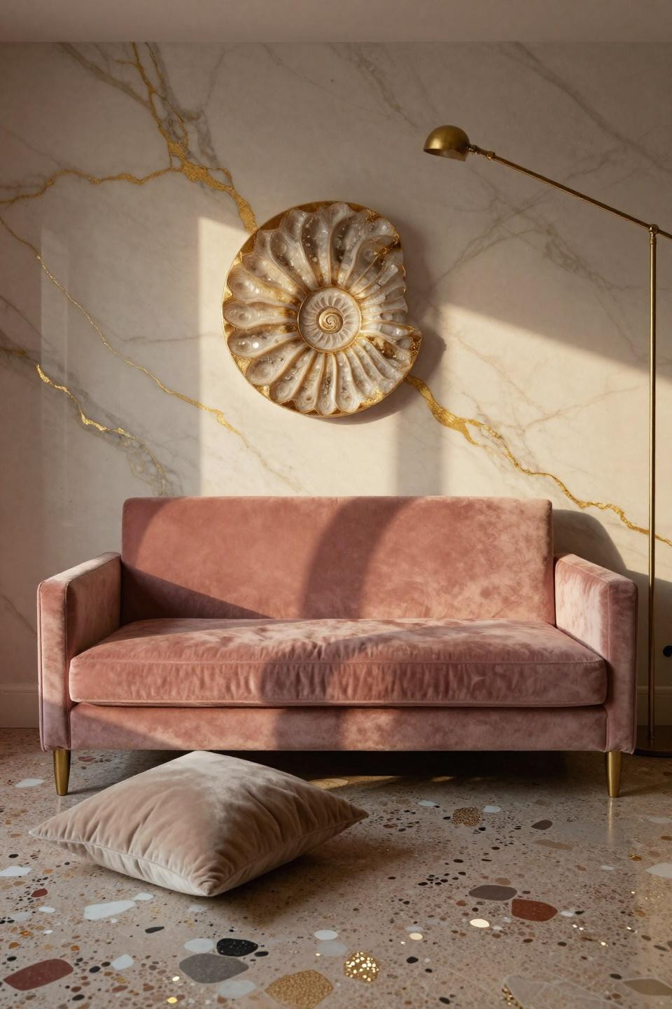 Teen Room Inspiration - dusty rose daybed against Calacatta marble wall