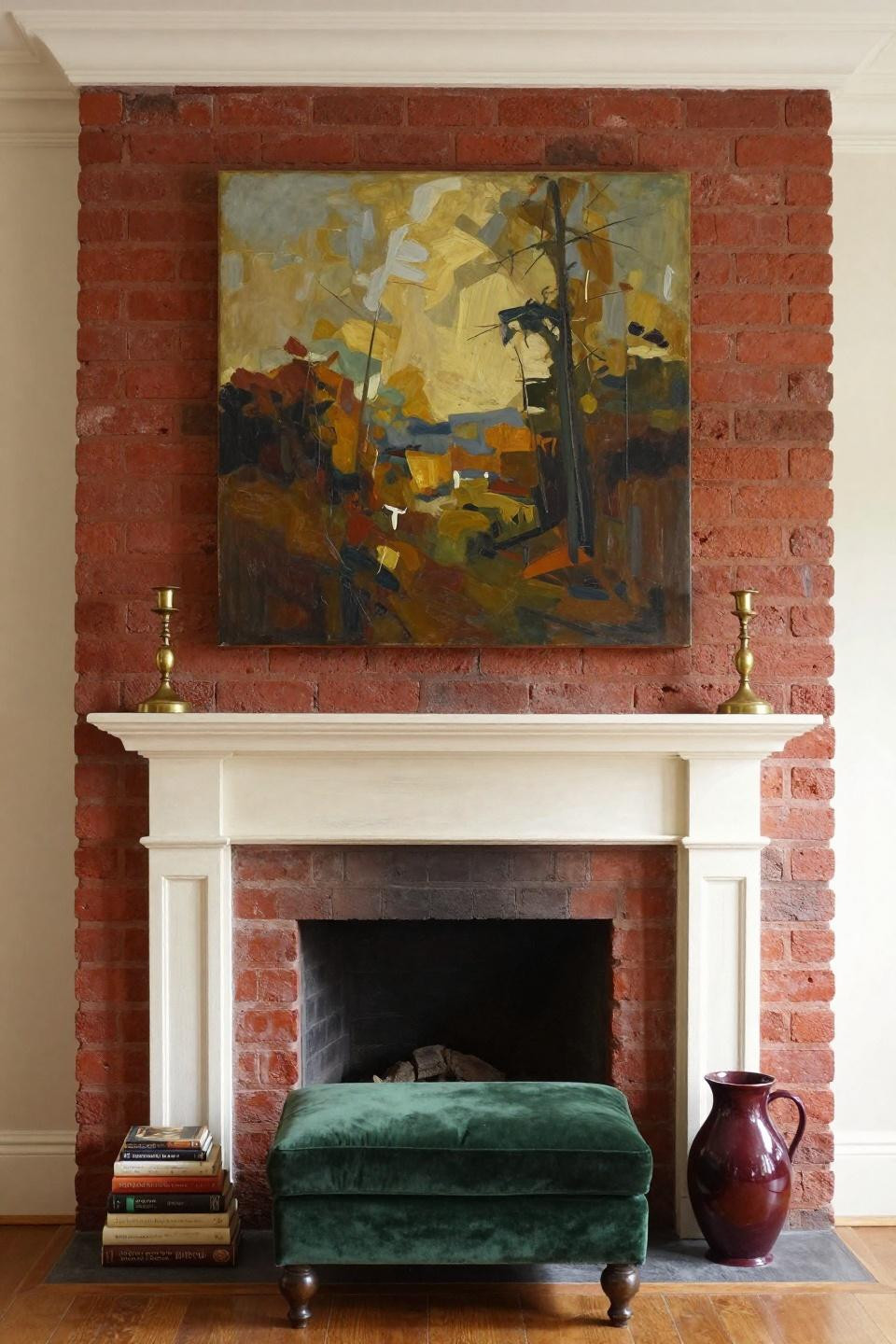 Fireplace Hearth Decor - traditional red brick with cream mantle