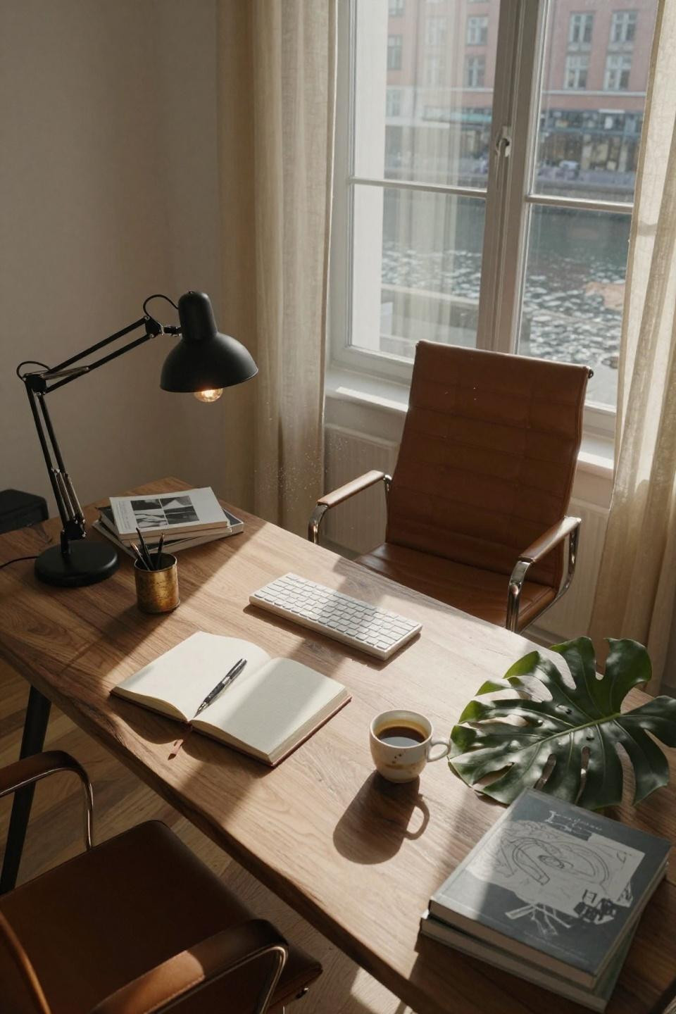 Work From Home Office Aesthetic - oak desk with morning light