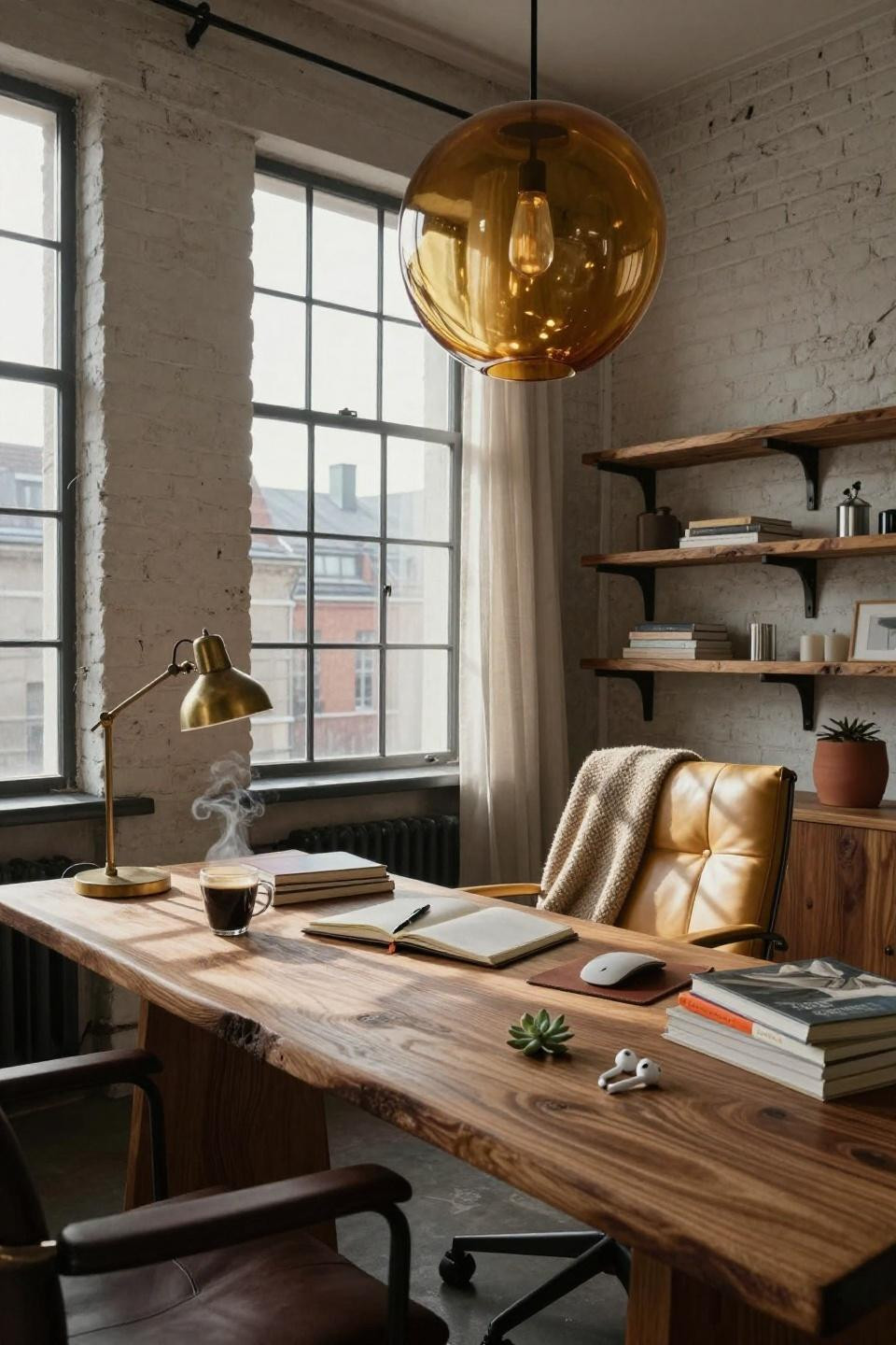 Work Desk Aesthetic Office - warehouse loft with amber pendant light