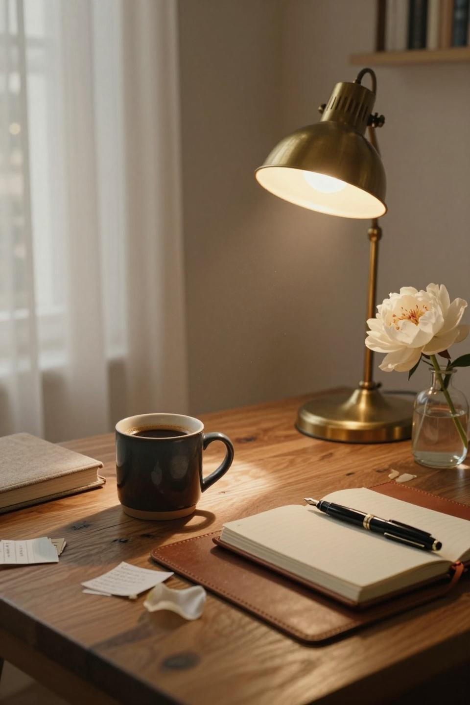 Workplace Aesthetic - detail shot with brass lamp