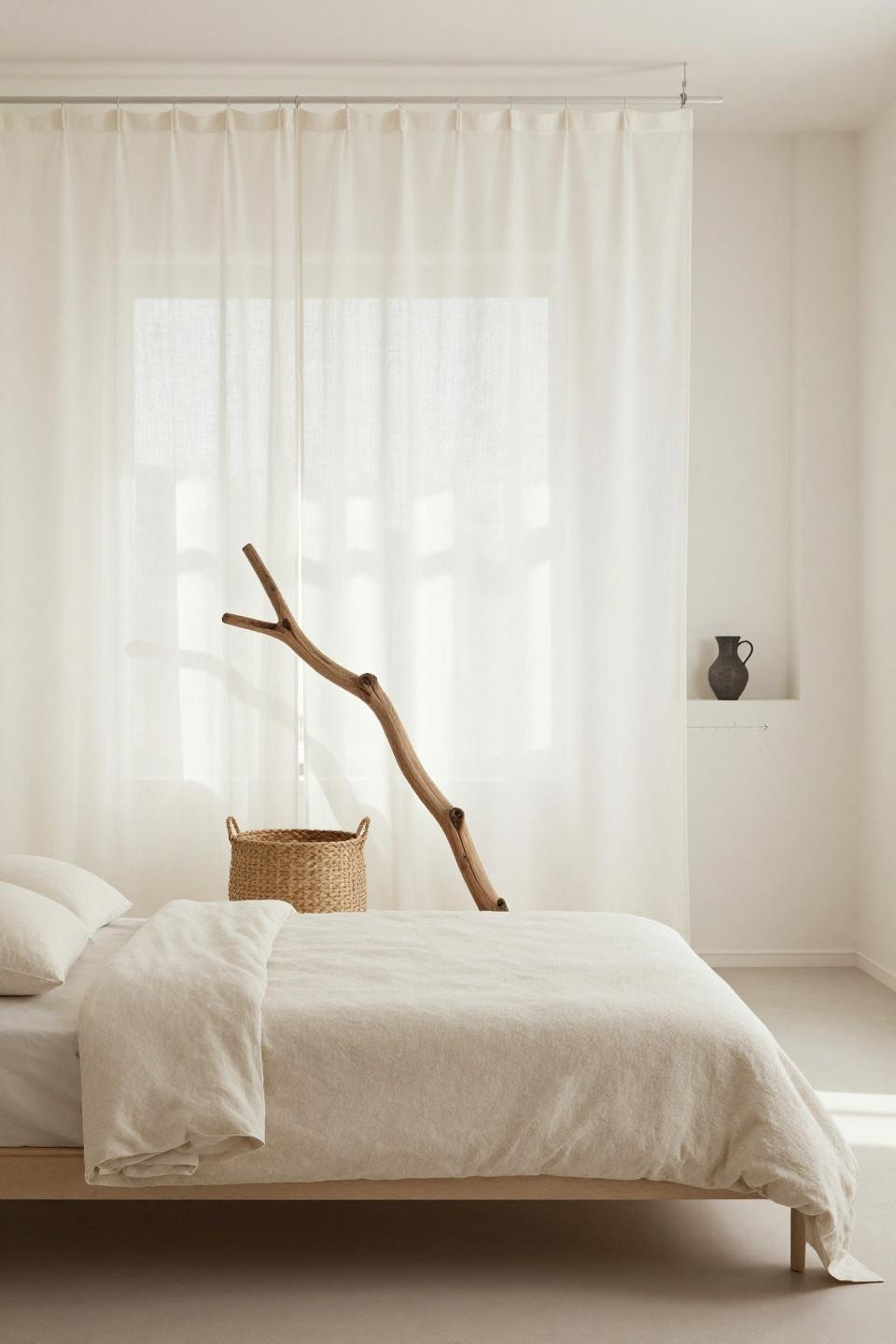 Cozy Earthy Bedroom - Scandinavian floating ash bed