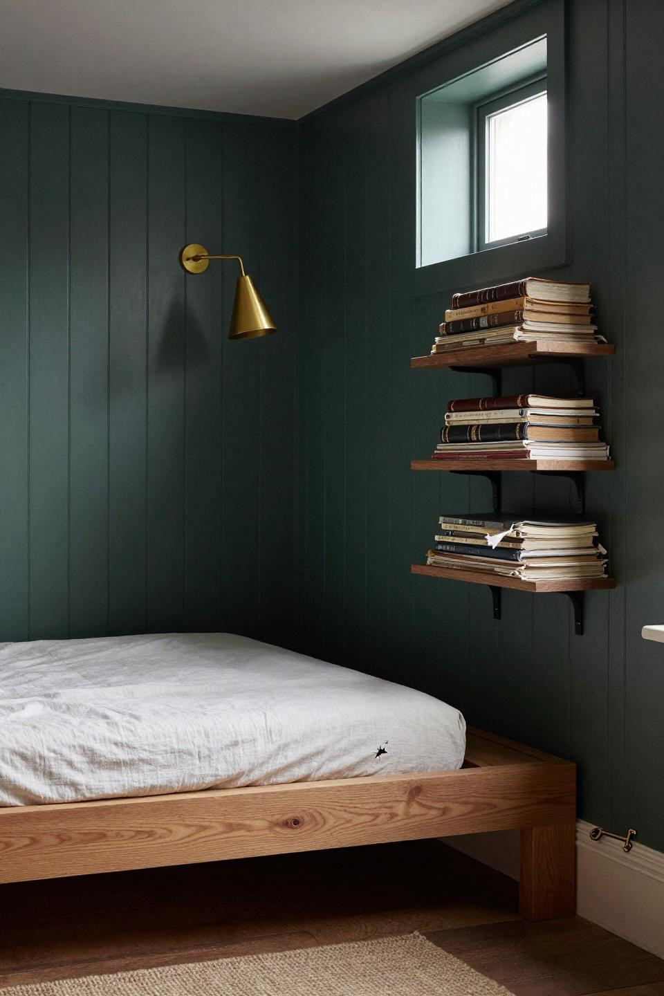 Cozy Bedroom Aesthetic - forest green board-and-batten alcove