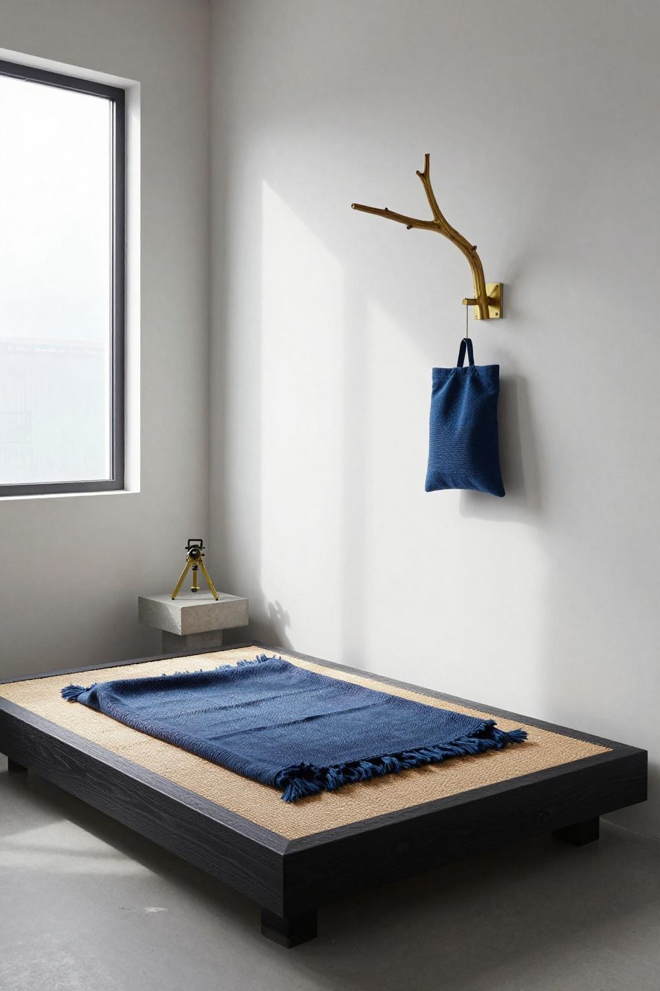 Earthy Bedroom Aesthetic - charred oak platform with sisal webbing