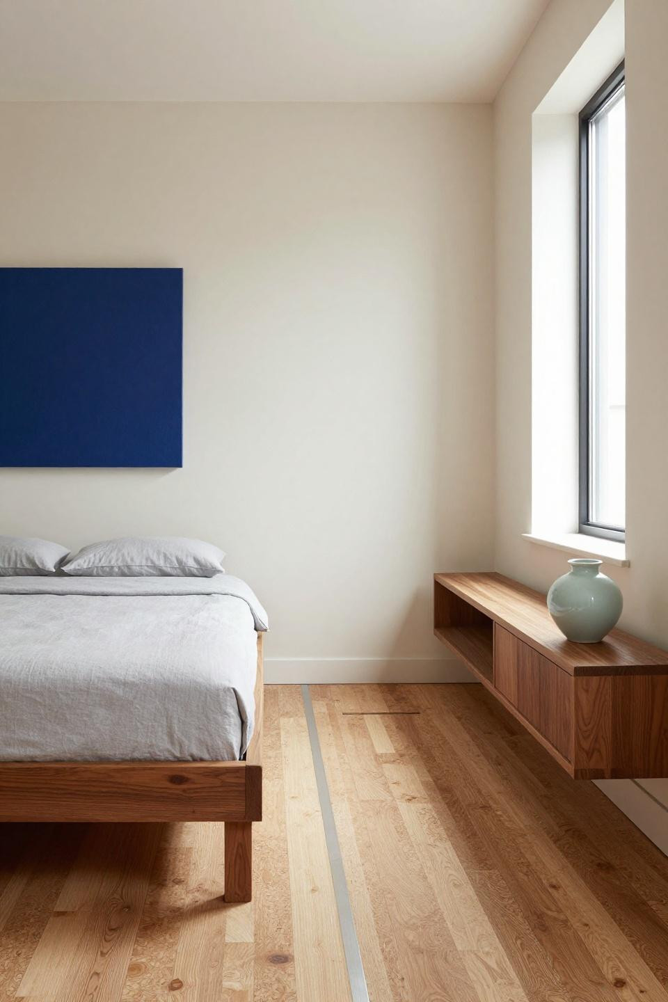 Warm Bedroom Aesthetic - charcoal oak platform with cream limewash