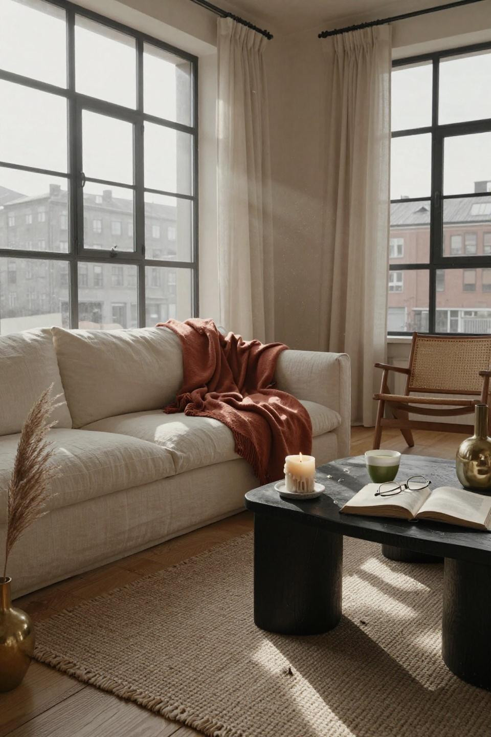 Cozy Boho Living Room Inspiration - vintage rattan daybed with linen