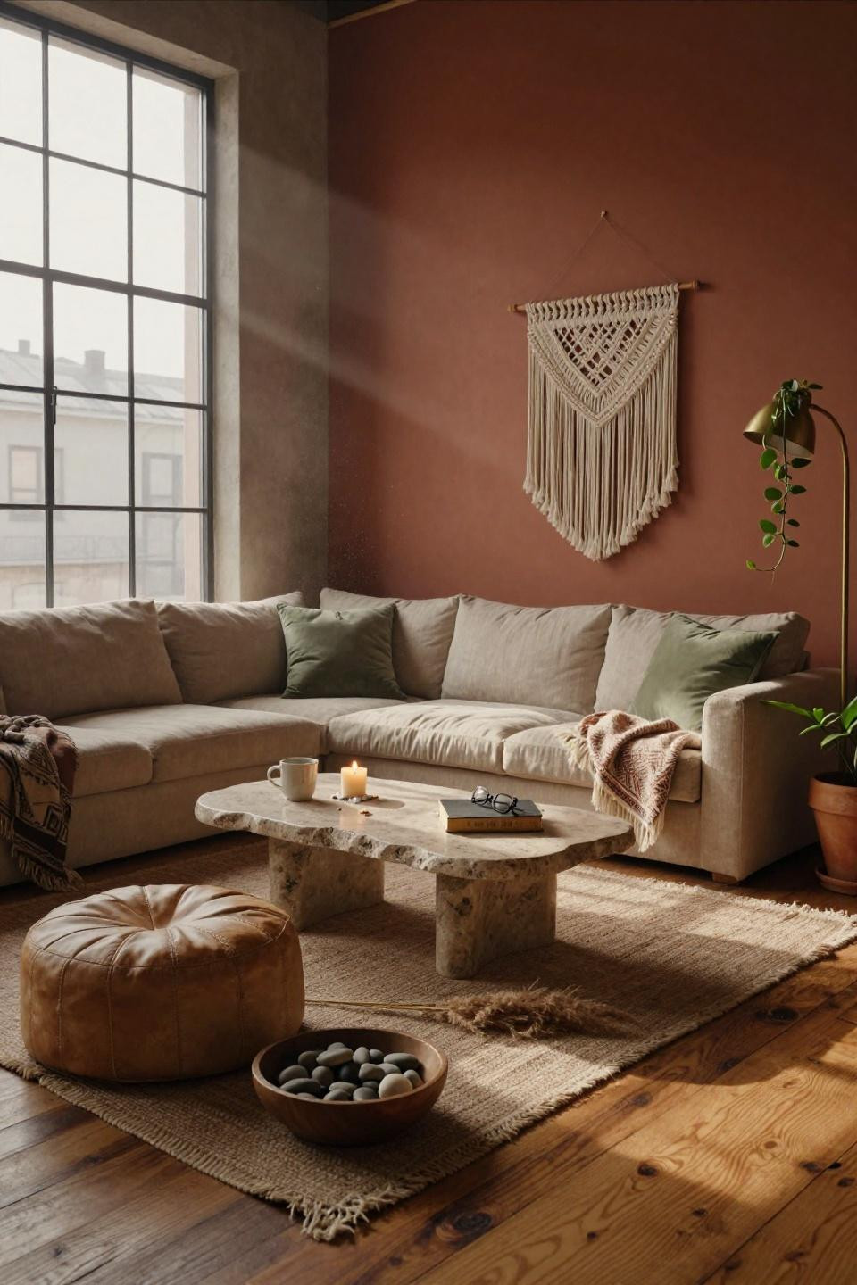 Warm Apartment Aesthetic - layered textiles in small space
