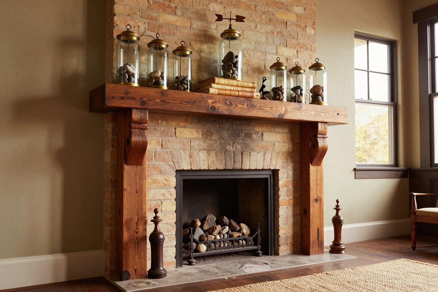 Living Room Mantle Decor - eclectic fireplace with salvaged piano legs