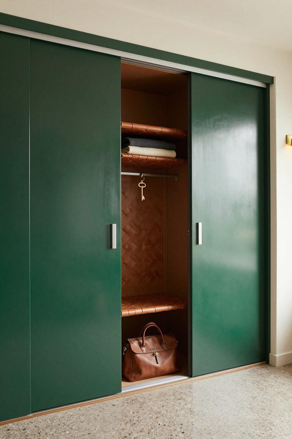Latest Sliding Wardrobe Designs - glossy emerald lacquered doors