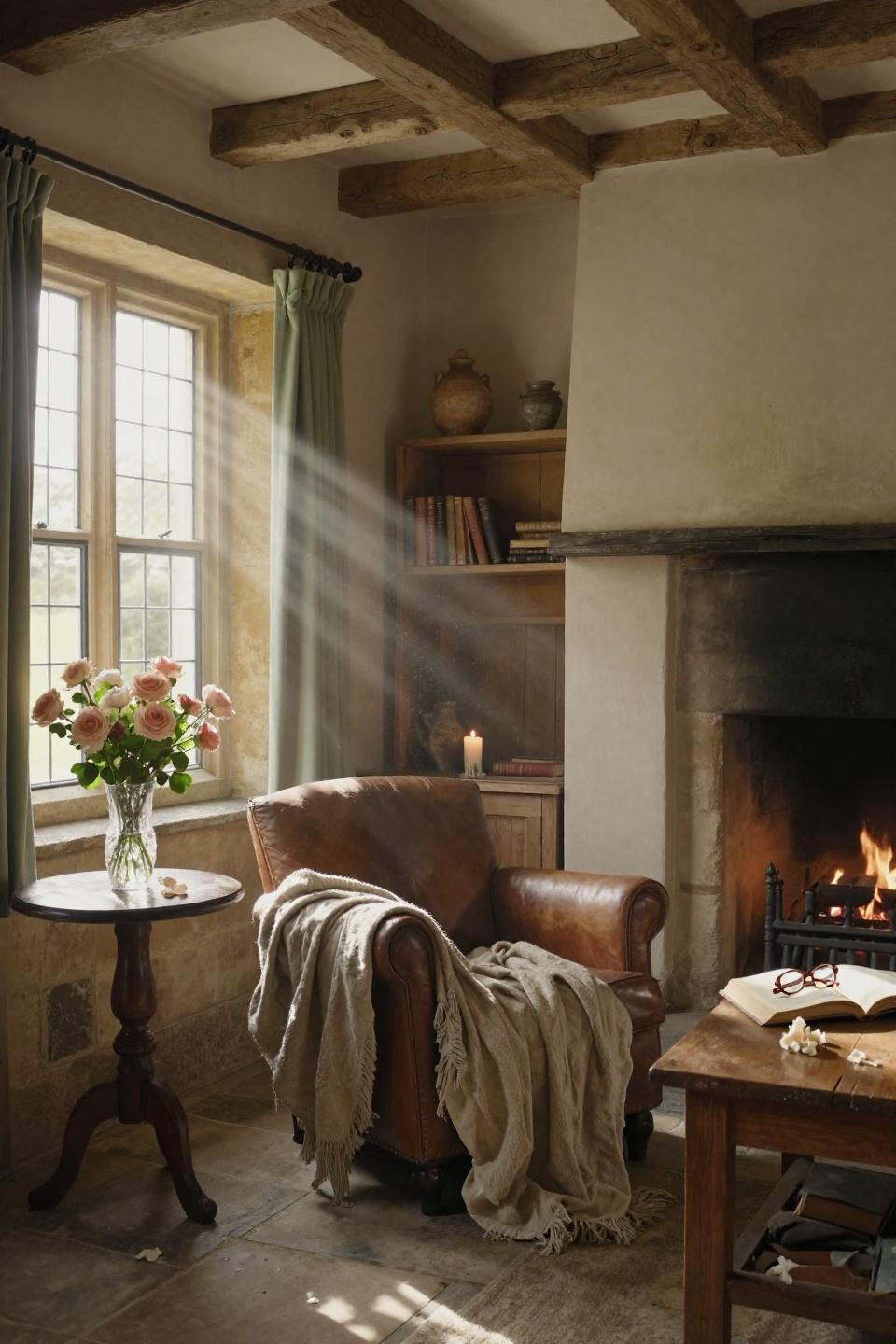 Cosy Cottage Living Room - wide angle of stone farmhouse interior