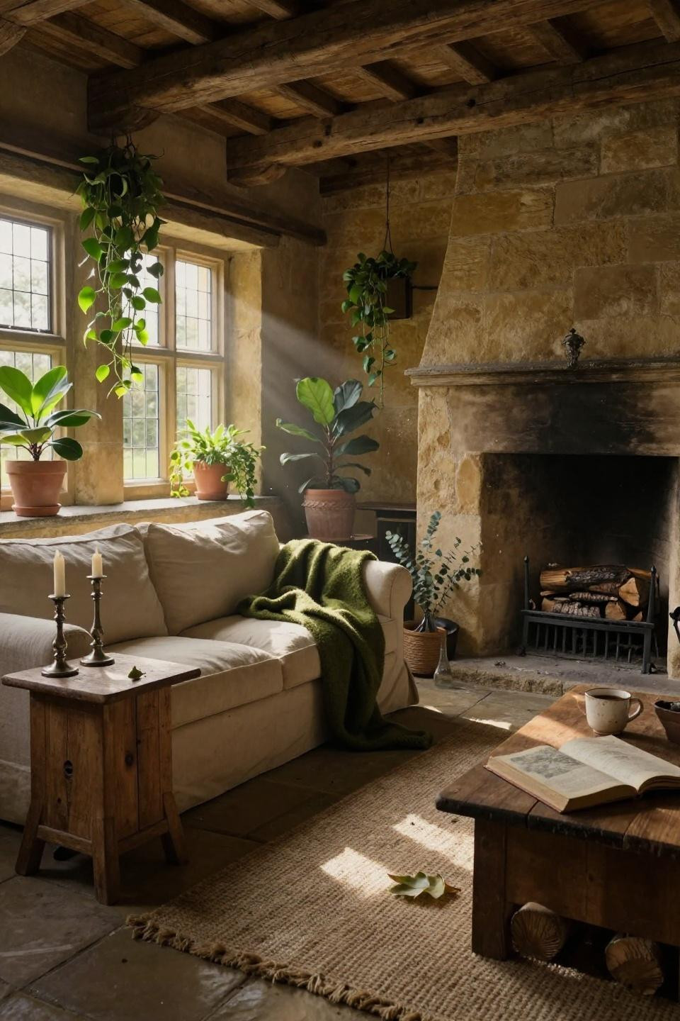 Old English Cottage Interiors - 17th century living room with plants