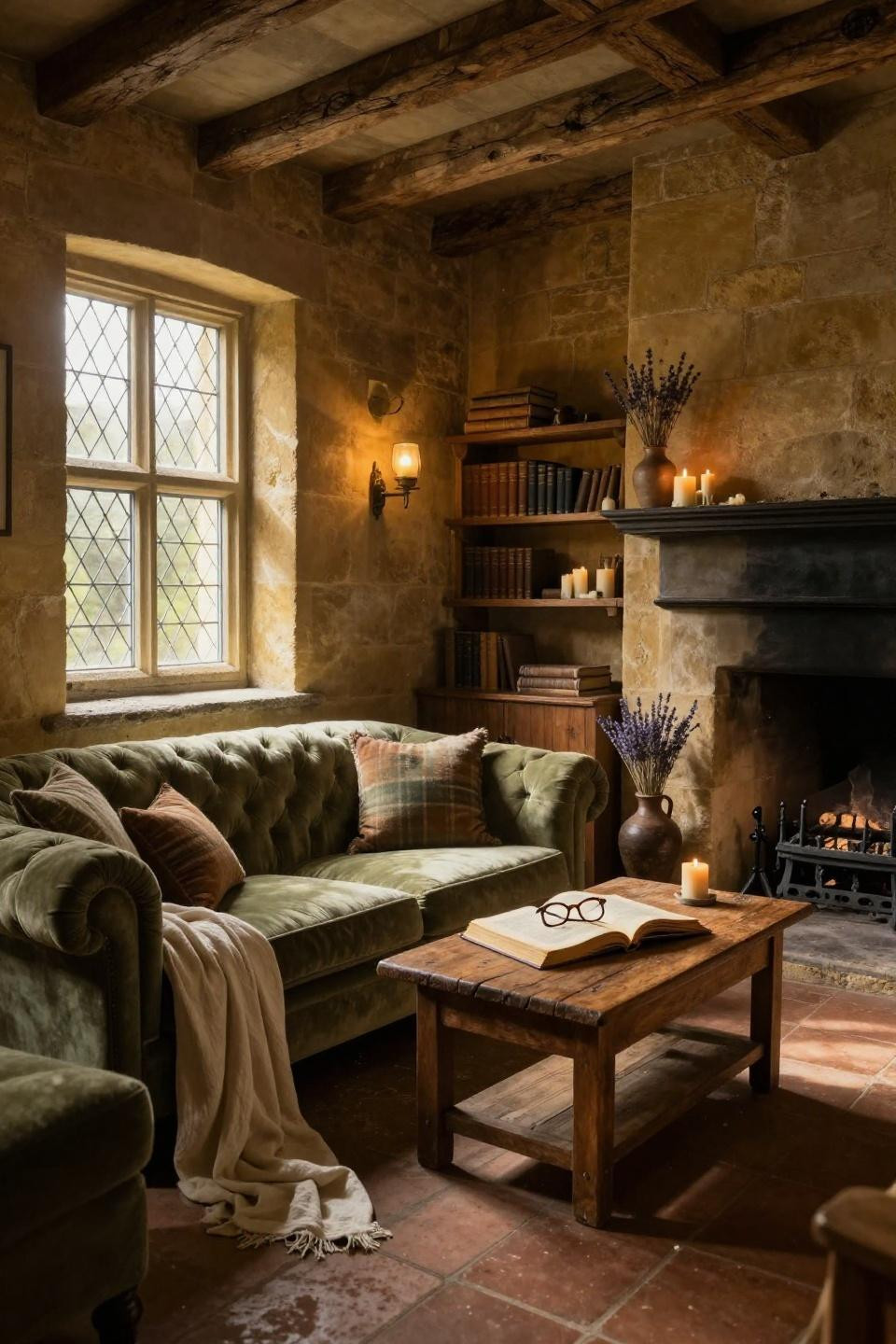 British Style Home - sage Chesterfield in historic cottage