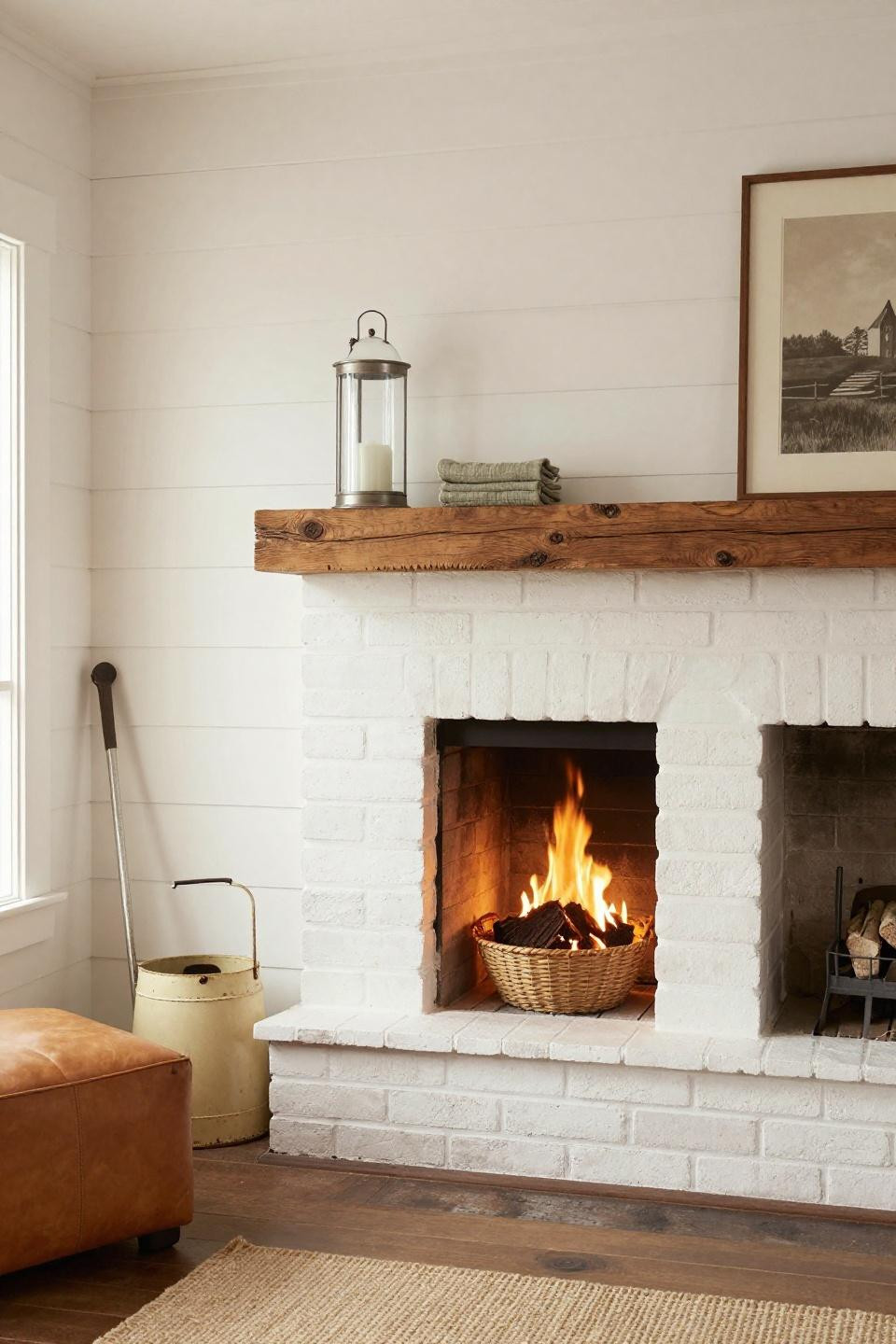 Fireplace Mantle Ideas - whitewashed shiplap cottage fireplace