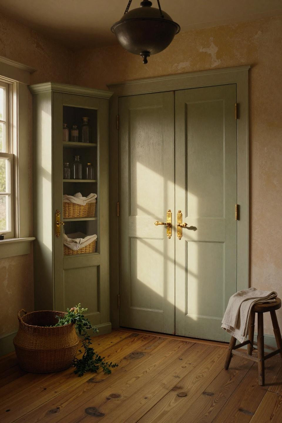 Stately double pantry doors with brass hardware