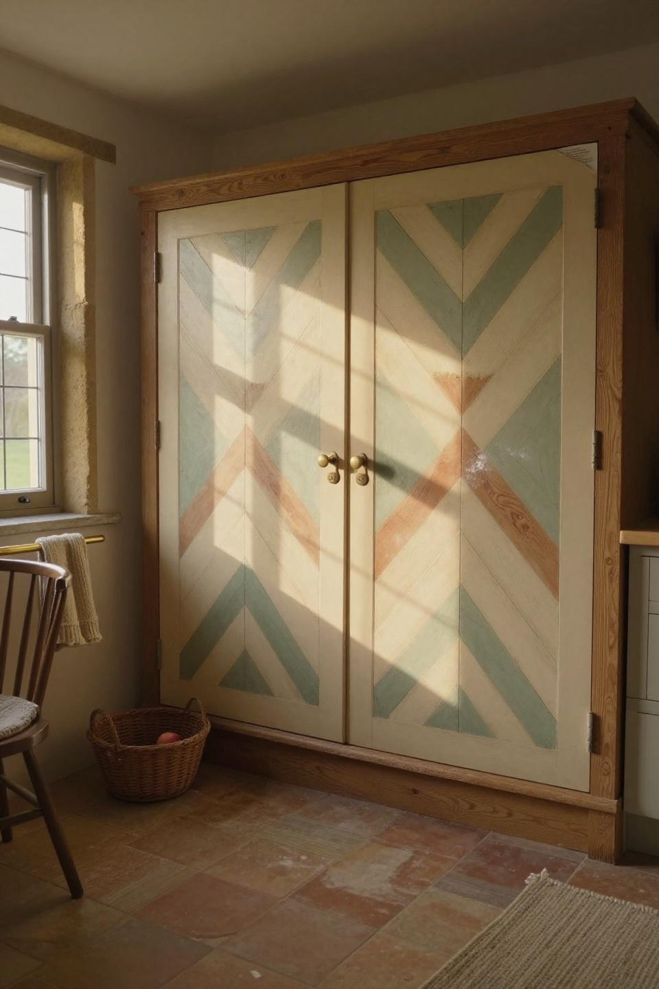DIY double pantry doors with painted chevron design