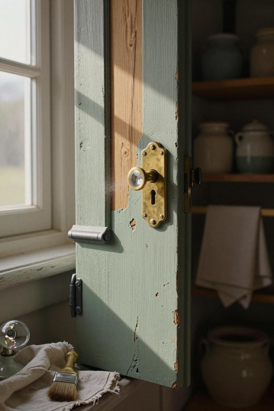 Macro shot of painted pantry door showing texture