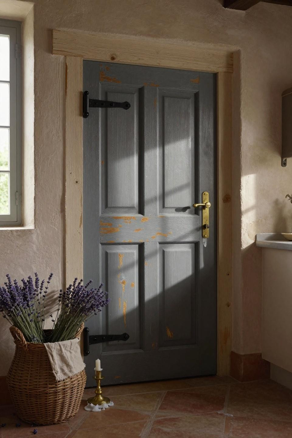 Antique French oak pantry door with original hardware