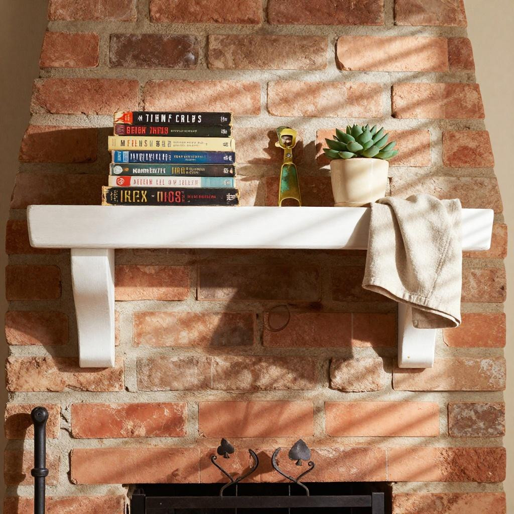 Mantlepiece Styling - cottage fireplace with vintage books